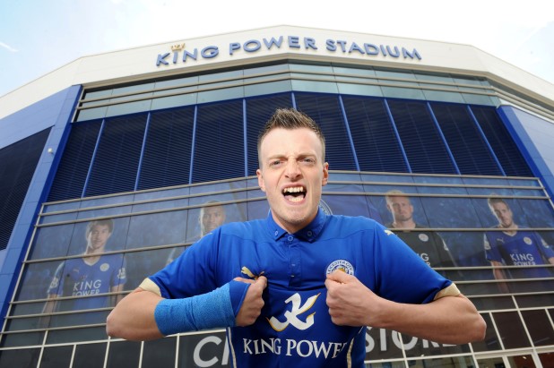 LEICESTER, ENGLAND - MAY 03: Leicester City Fans and Jamie Vardy lookalike Lee Chapman at King Power Stadium in Leicester, United Kingdom. (Photo by Plumb Images/Leicester City FC via Getty Images)