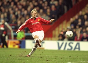26 Feb 2000: David Beckham of Manchester United in action against Wimbledon during the FA Carling Premiership match at Selhurst Park in London. The game ended 2-2. Mandatory Credit: Mike Hewitt /Allsport